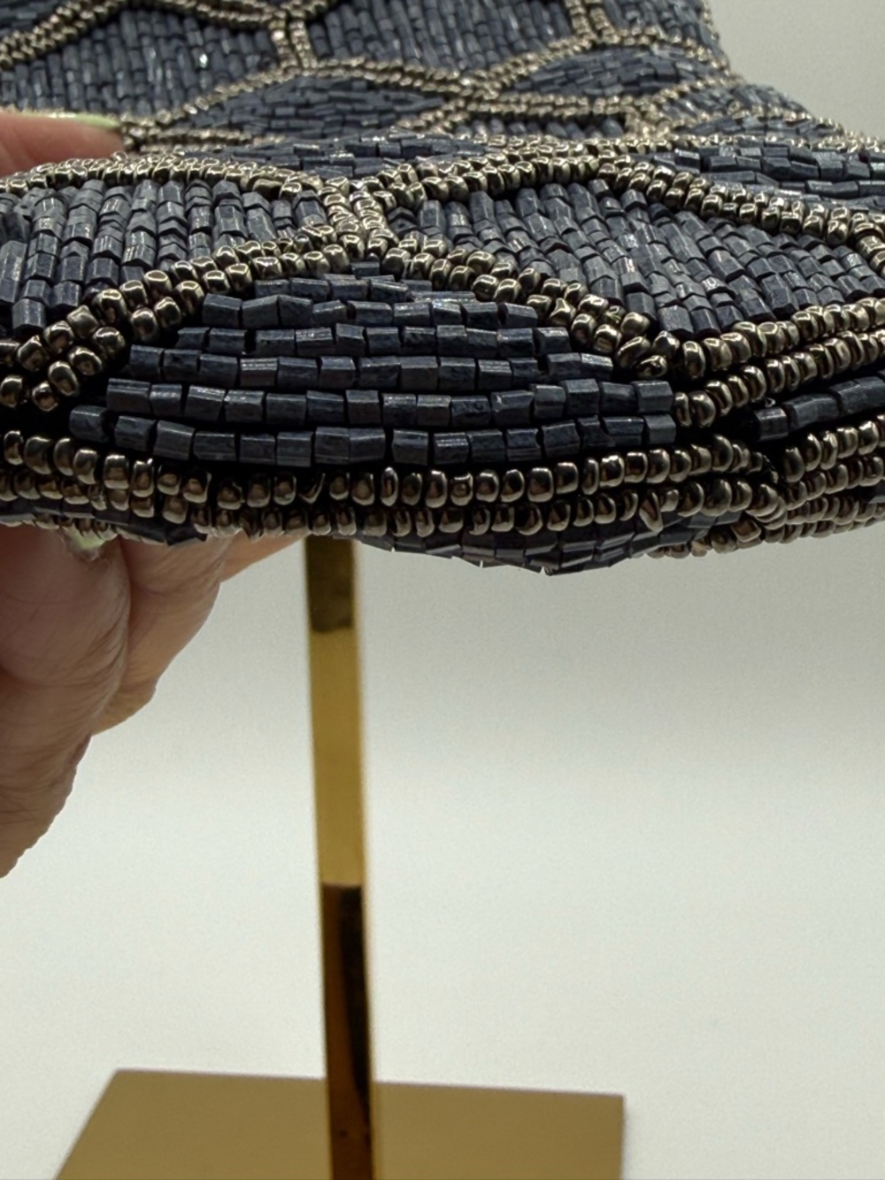 David Jeffrey Blue Beaded Wristlet Mobile - Clutch Evening Bag Ring Handle - Picture 9 of 15